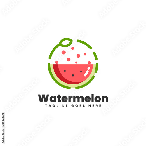 Vector Logo Illustration Watermelon Simple Mascot Style.
