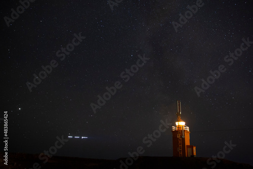 Hopsnes Lighthouse and the milky way south coast of Iceland.Near the town of Grindavik.