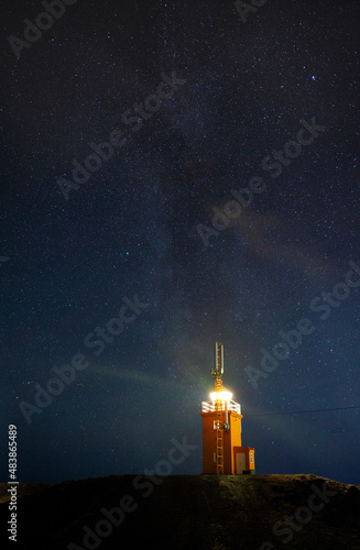Hopsnes Lighthouse and the milky way,south coast of Iceland.Near the town of Grindavik.