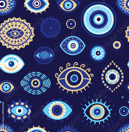 Magic evil eyes seamless pattern
