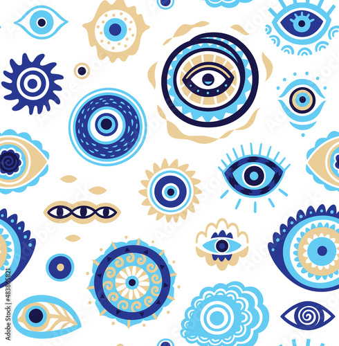 Evil eyes seamless pattern. Magic talisman background