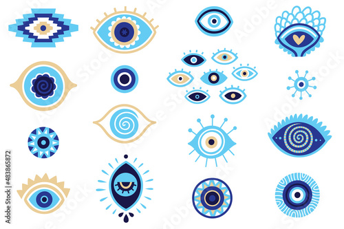 Abstract evil eyes icon set in vector