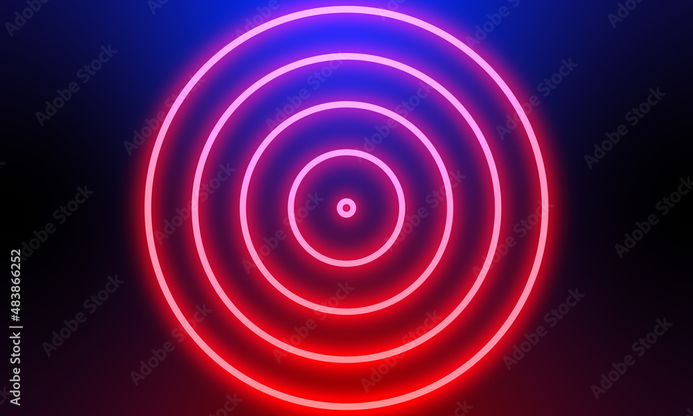 Naklejka premium Abstract red neon light circles background.