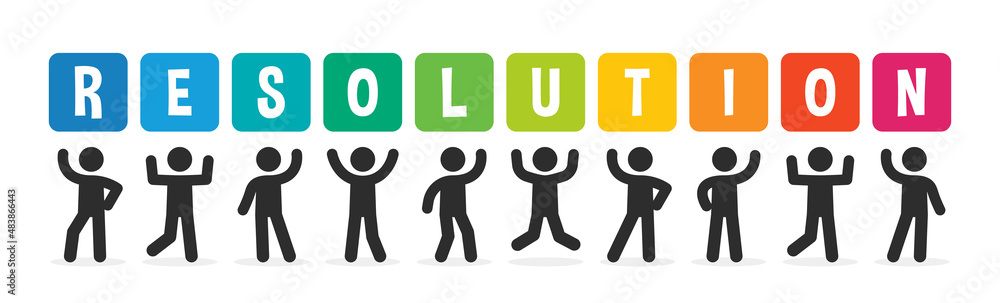 People raised hands up together and showing Resolution word for banner. Vector illustration People raised hands up together and showing Resolution word for banner. Vector illustration