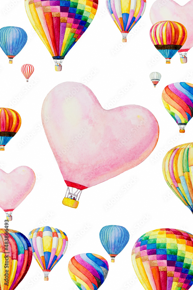 Naklejka premium Colorful beautiful air balloon heart. Abstract watercolor paintings