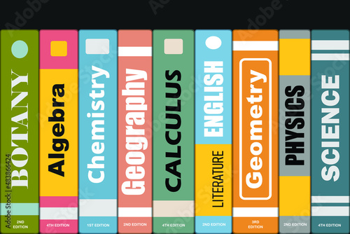 Vector illustration of colorful high school text books