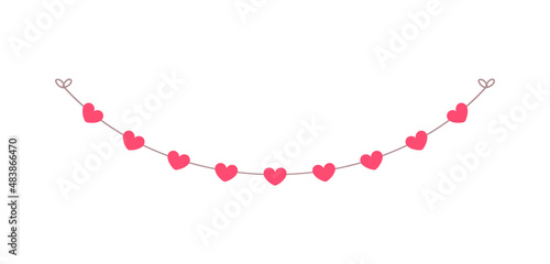 Valentine's Day red hearts banner bunting vector illustration clipart