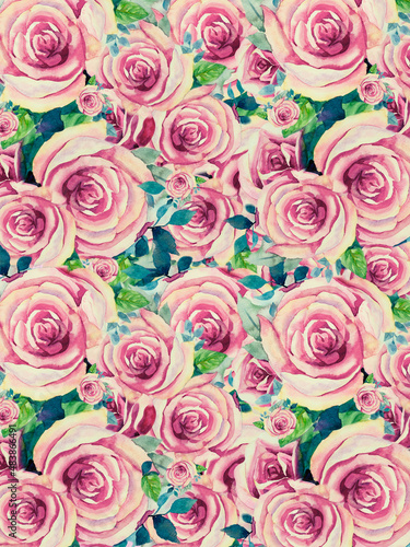 Wallpaper Roses pink flowers card. © Painterstock