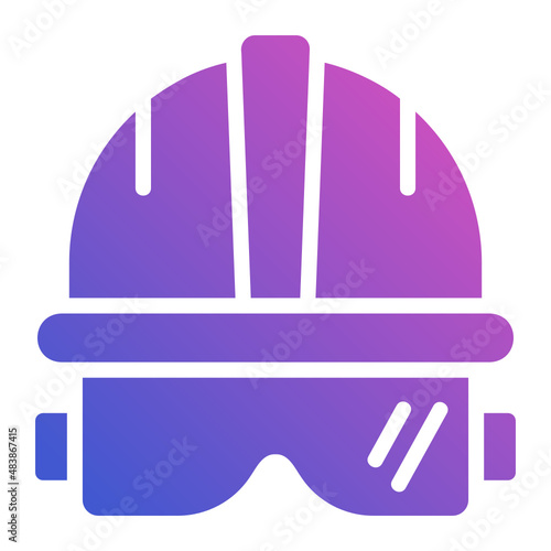 Helmet Construction with protection goggle flat gradient icon