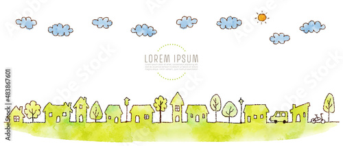 watercolor hand drawn houses