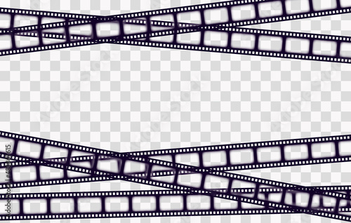 Old frame cinematic in retro style on transparent background. Vintage cinema movie strip vector illustration. Film border cinema design element