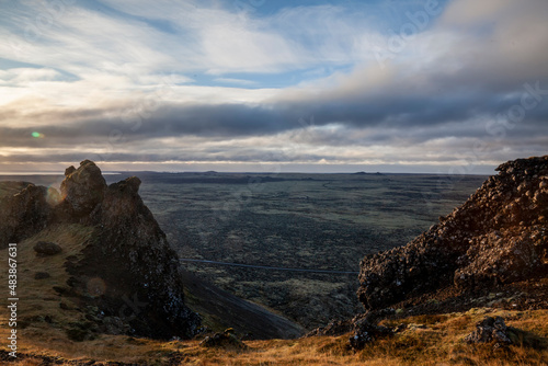 Reykjanes peninsula panorama.A view from the top of the mountain Þorbjörn in Iceland .The mountain is beside the town of Grindavik and the Blue Lagoon © Joe