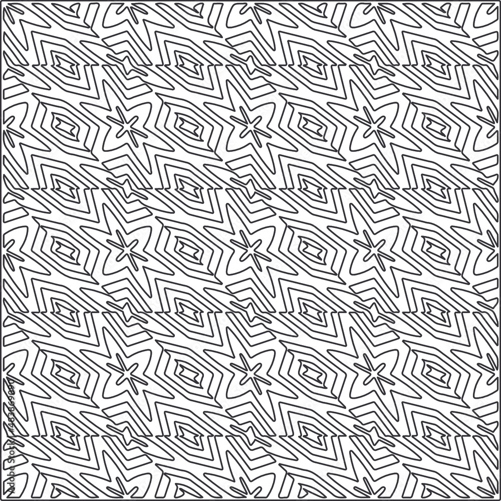Vector pattern with symmetrical elements . Repeating geometric tiles from striped elements.Monochrome texture.Black and
white pattern for wallpapers and backgrounds.line art.
Vector pattern with symmetrical elements . Repeating geometric tiles from striped elements.Monochrome texture.Black and
white pattern for wallpapers and backgrounds.line art.