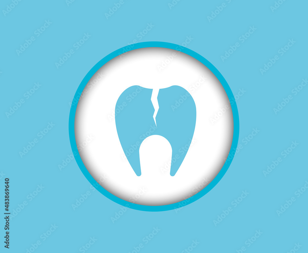 Tooth icon on a white background cracked in half, dentistry of problem teeth. Tooth icon on a white background cracked in half, dentistry of problem teeth.