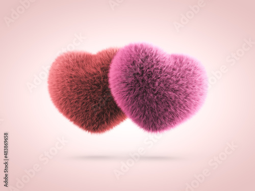 Red and Pink Pair of Fluffy Hearts Valentines Day