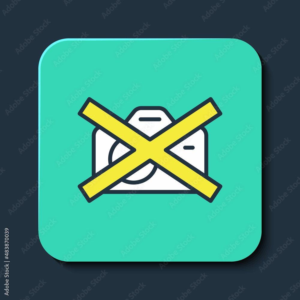 Filled outline Prohibition sign no video recording icon isolated on blue background. Turquoise square button. Vector Filled outline Prohibition sign no video recording icon isolated on blue background. Turquoise square button. Vector