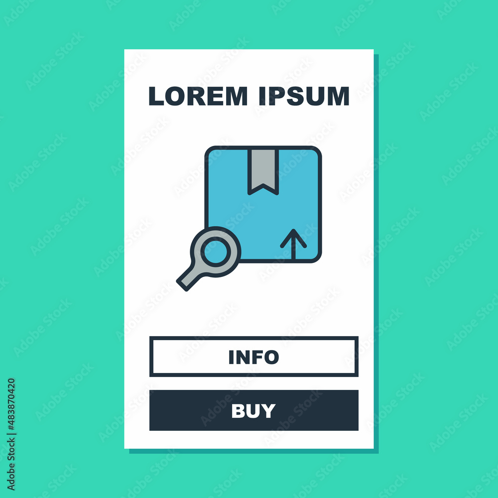 Filled outline Search package icon isolated on turquoise background. Parcel tracking symbol. Magnifying glass and cardboard box. Logistic and delivery. Vector Filled outline Search package icon isolated on turquoise background. Parcel tracking symbol. Magnifying glass and cardboard box. Logistic and delivery. Vector