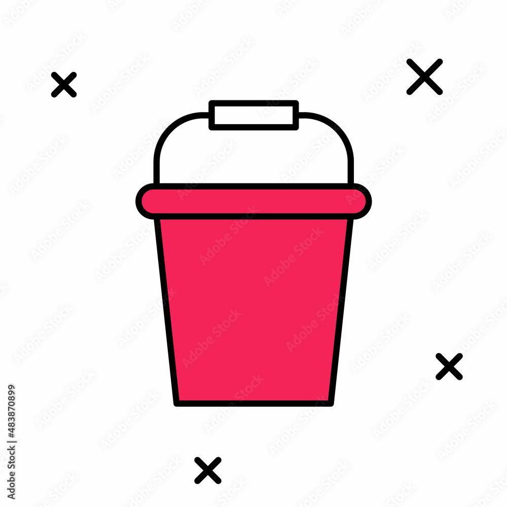 Filled outline Fishing bucket icon isolated on white background. Fish in a bucket. Vector Filled outline Fishing bucket icon isolated on white background. Fish in a bucket. Vector