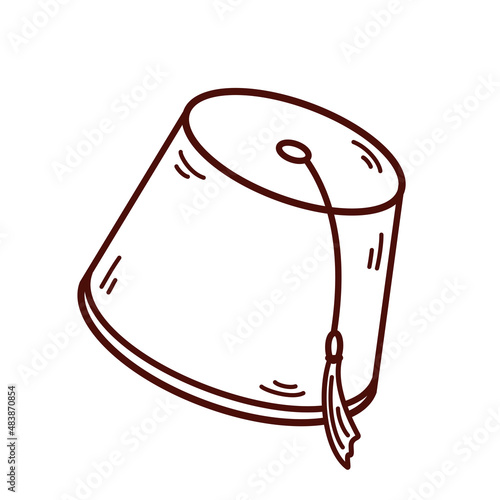 Vector fez in outline style, illustration of traditional arabian hat tarboosh, coloring book for children