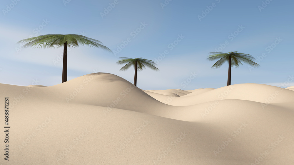 Desert with sky background. 3D illustration, 3D rendering Desert with sky background. 3D illustration, 3D rendering