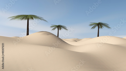 Desert with sky background. 3D illustration  3D rendering