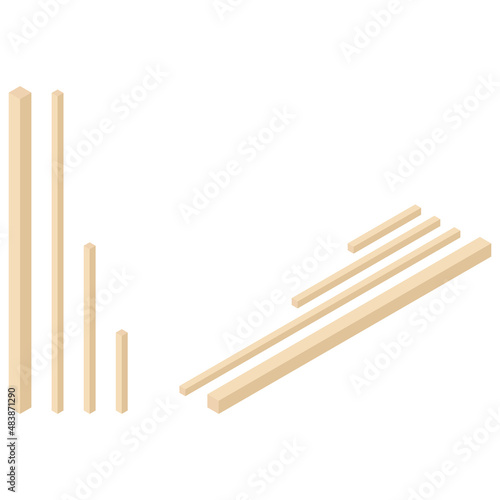 Wooden slats, isometric view. 3D Render. Vector illustration.