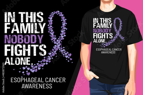 In this family nobody fights alone esophageal cancer awareness  t-shirt