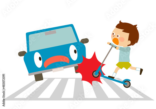 キックボードに乗った人と自動車の衝突事故