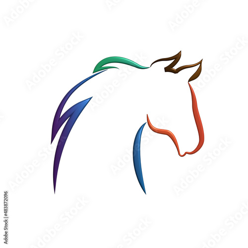 Logo 3D horse beautiful head line art colorful silhouette vector image graphic design