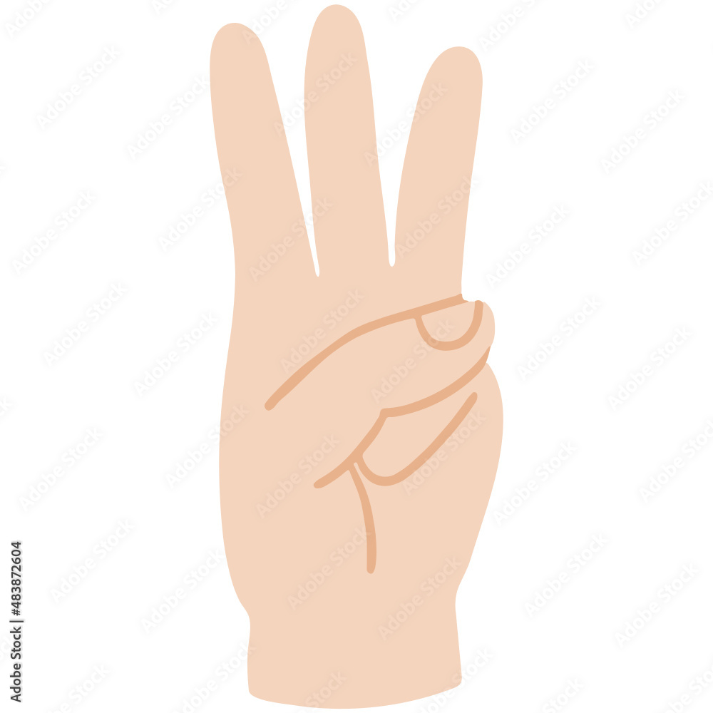 Number three hand sign vector illustration in flat color design Number three hand sign vector illustration in flat color design