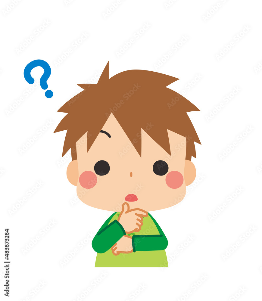 顎に手 考える ポーズ 可愛い男の子 子供 上半身 人物 白背景 クリップアート Stock Vector Adobe Stock