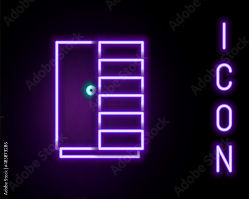Glowing neon line Wardrobe icon isolated on black background. Colorful outline concept. Vector