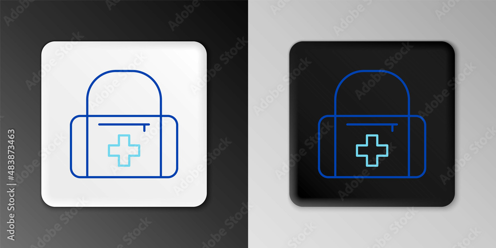 Fototapeta premium Line First aid kit icon isolated on grey background. Medical box with cross. Medical equipment for emergency. Healthcare concept. Colorful outline concept. Vector