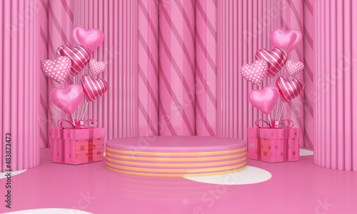 Background rendering with podium and wall scene abstract background. 3D illustration, 3D rendering 