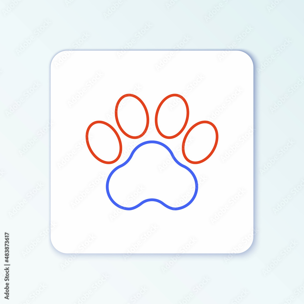 Line Paw print icon isolated on white background. Dog or cat paw print. Animal track. Colorful outline concept. Vector Line Paw print icon isolated on white background. Dog or cat paw print. Animal track. Colorful outline concept. Vector