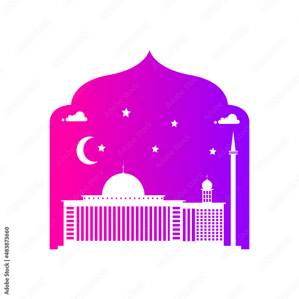 Fototapeta premium Islamic decoration of red and purple gradient mosque for Ramadan