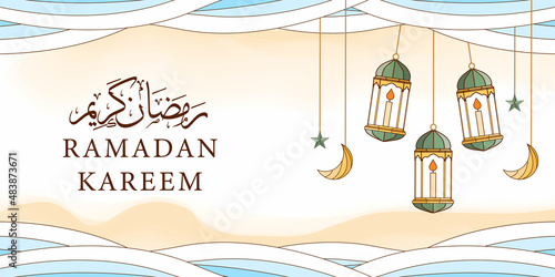 hand drawn ramadan kareem illustration background with Islamic ornament