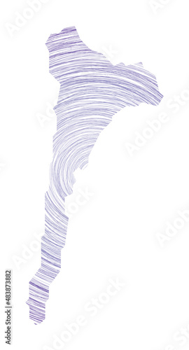 Ko Samet map filled with concentric circles in a sketch style, shaping the island. Vector illustration.