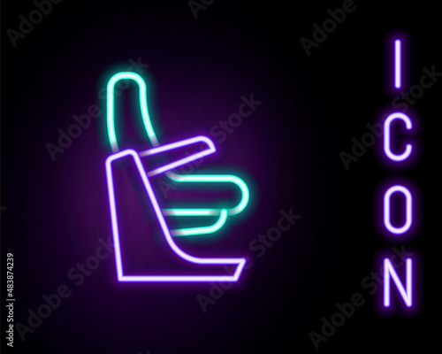 Glowing neon line Airplane seat icon isolated on black background. Colorful outline concept. Vector