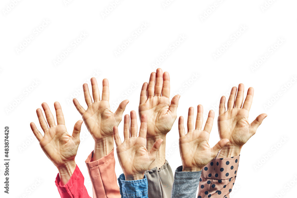 Close up females hands reach and ready to help or receive. Gesture isolated on white background with clipping path