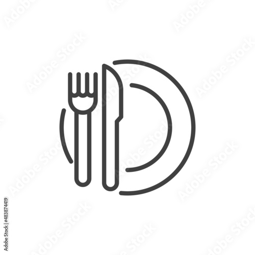 Plate with fork and knife line icon
