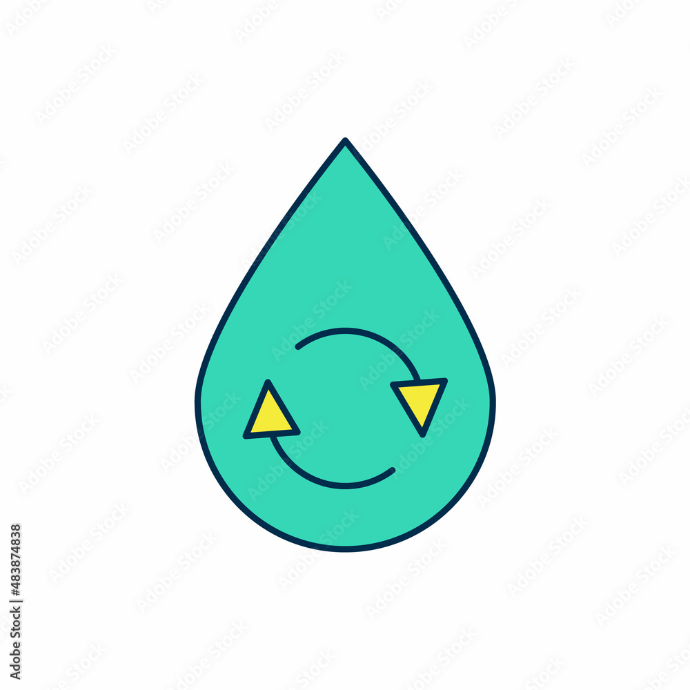 Filled outline Recycle clean aqua icon isolated on white background. Drop of water with sign recycling. Vector Filled outline Recycle clean aqua icon isolated on white background. Drop of water with sign recycling. Vector