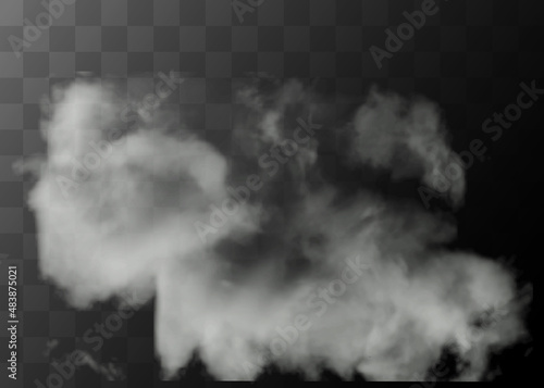 Fog or smoke isolated special effect on transparent background. Red vector cloudiness, mist or smog background. Vector illustration