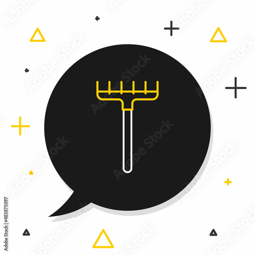Line Garden rake icon isolated on white background. Tool for horticulture, agriculture, farming. Ground cultivator. Housekeeping equipment. Colorful outline concept. Vector