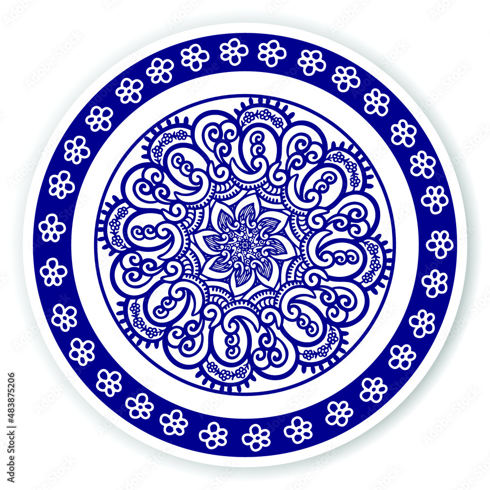 Porcelain plate vector , ornamental round ornament