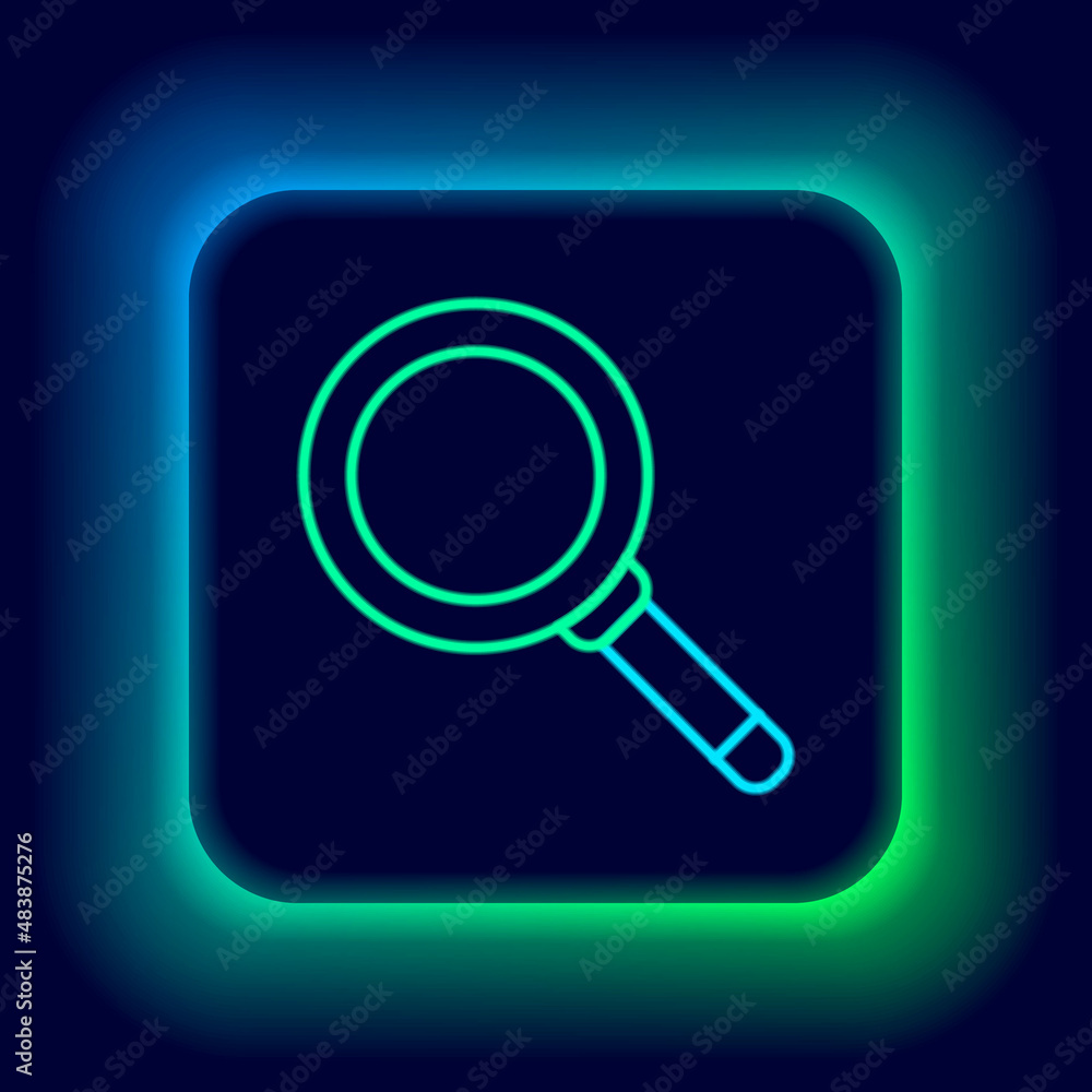 Glowing neon line Frying pan icon isolated on black background. Fry or roast food symbol. Colorful outline concept. Vector