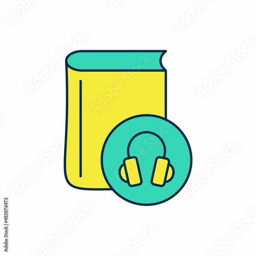 Filled outline Audio book icon isolated on white background. Book with headphones. Audio guide sign. Online learning concept. Vector