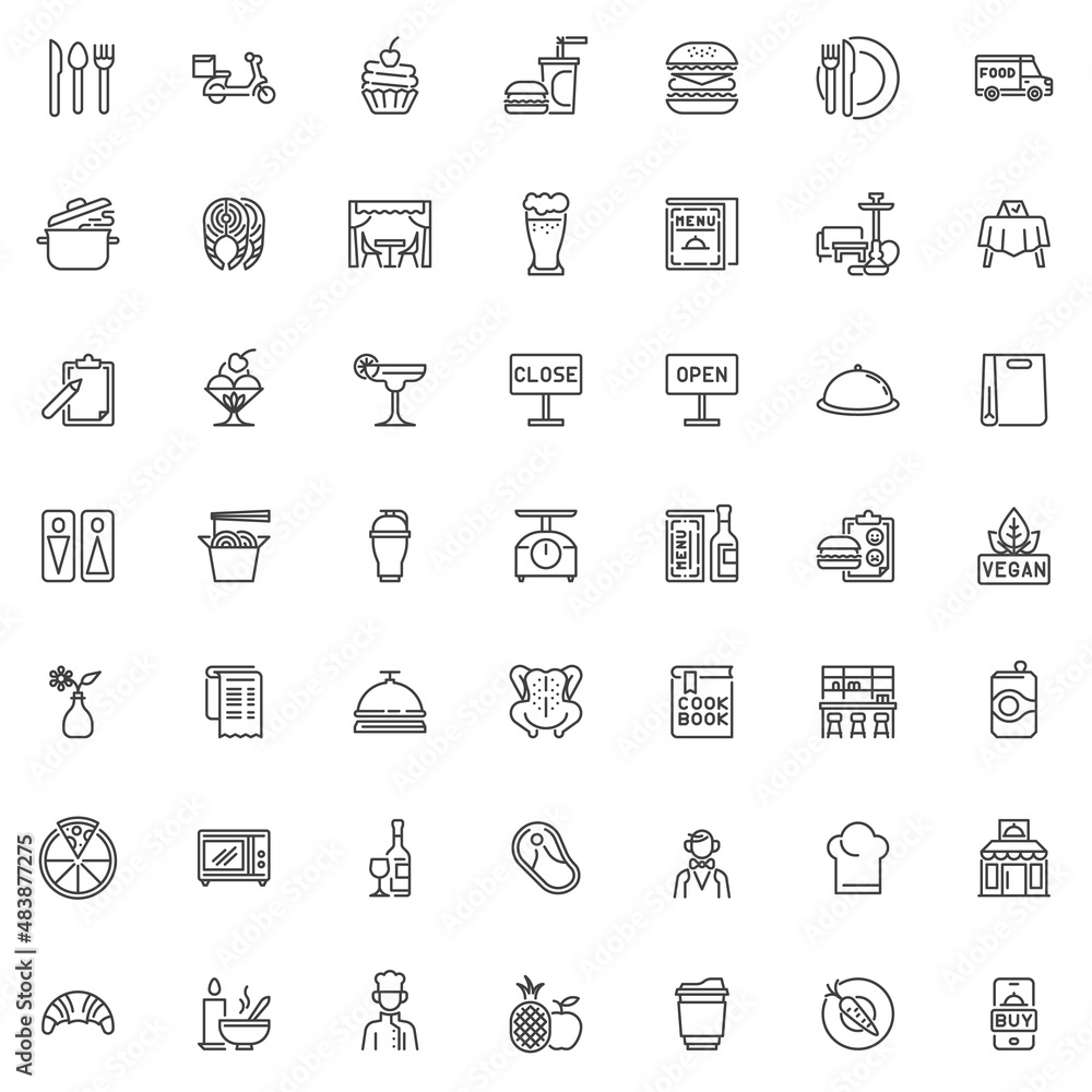 Restaurant service line icons set Restaurant service line icons set