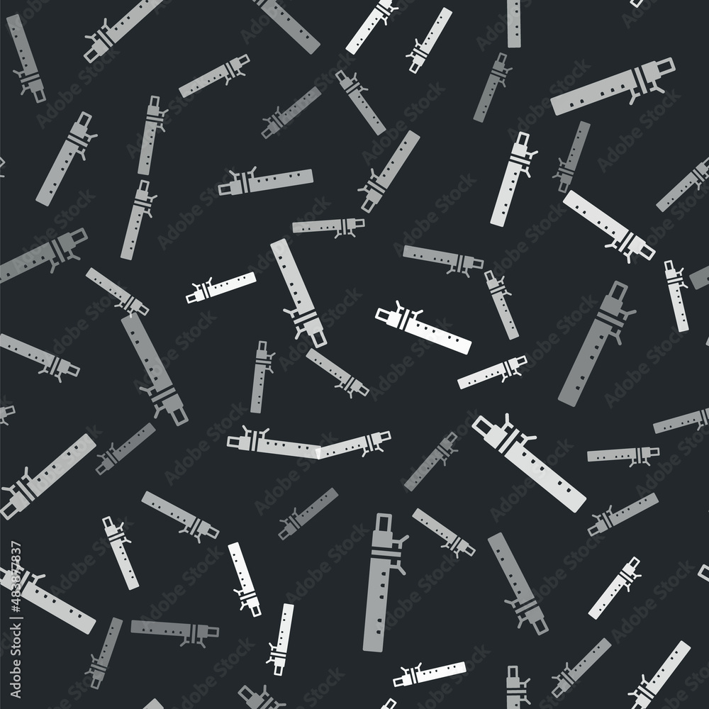 Grey Bamboo flute indian musical instrument icon isolated seamless pattern on black background. Vector Grey Bamboo flute indian musical instrument icon isolated seamless pattern on black background. Vector