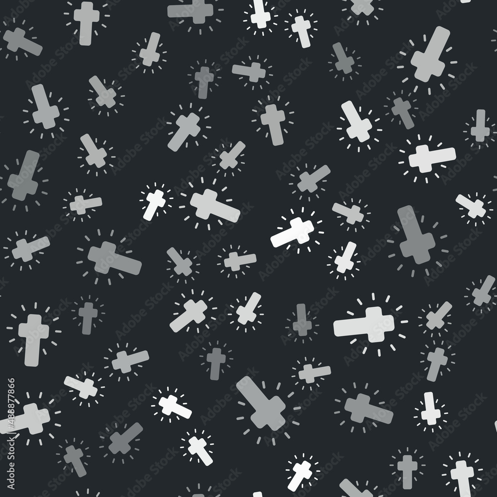 Grey Christian cross icon isolated seamless pattern on black background. Church cross. Vector Grey Christian cross icon isolated seamless pattern on black background. Church cross. Vector